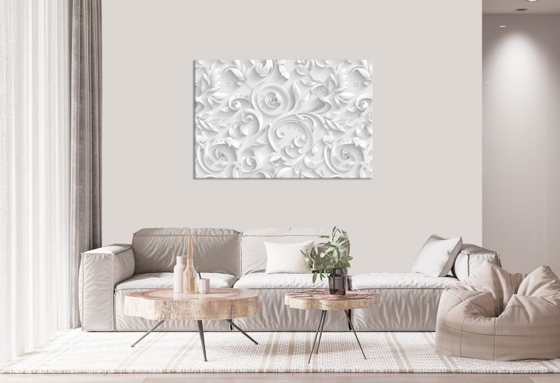 Obraz do salonu Feeby Wzór Kwiaty Diamenty Glamour Biały 90x60 cm 1szt