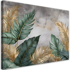 Obraz do salonu Feeby Złote Zielone Liście Palmy Marmur 120x80 cm 1szt