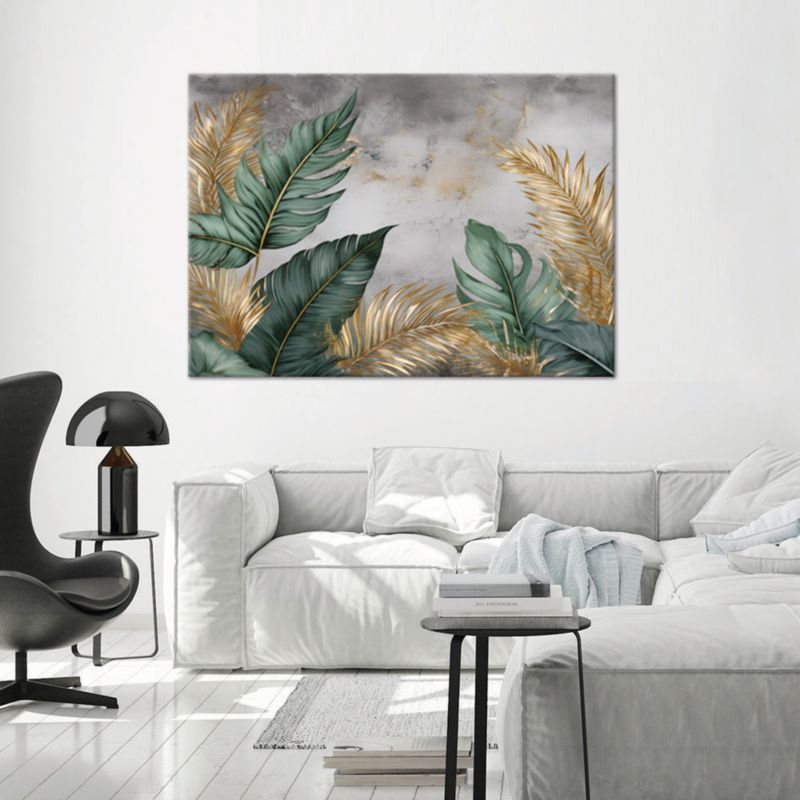 Obraz do salonu Feeby Złote Zielone Liście Palmy Marmur 120x80 cm 1szt