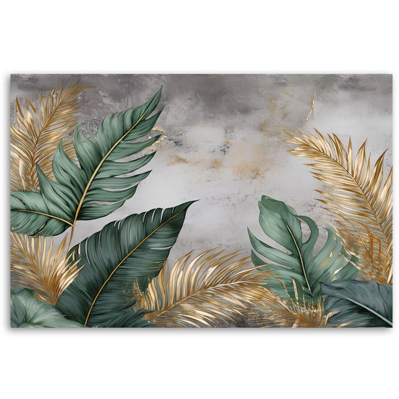 Obraz do salonu Feeby Złote Zielone Liście Palmy Marmur 120x80 cm 1szt