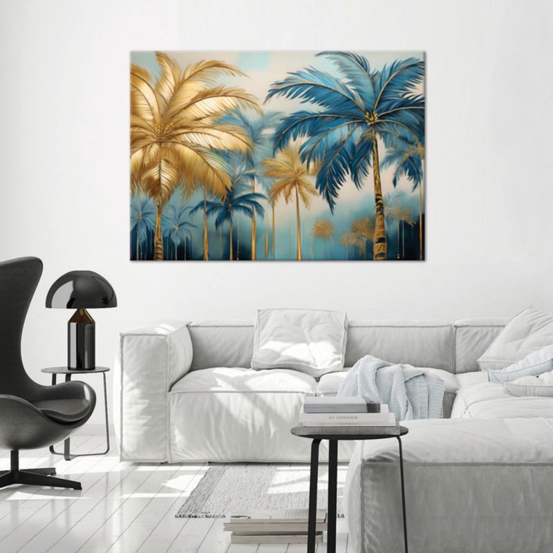 Obraz do salonu Feeby Złoto Niebieskie Palmy Abstrakcja 100x70 cm 1szt