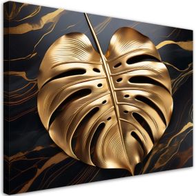 Obraz do salonu Feeby Złoty Liść Monstery Marmur Czarny 120x80 cm 1szt