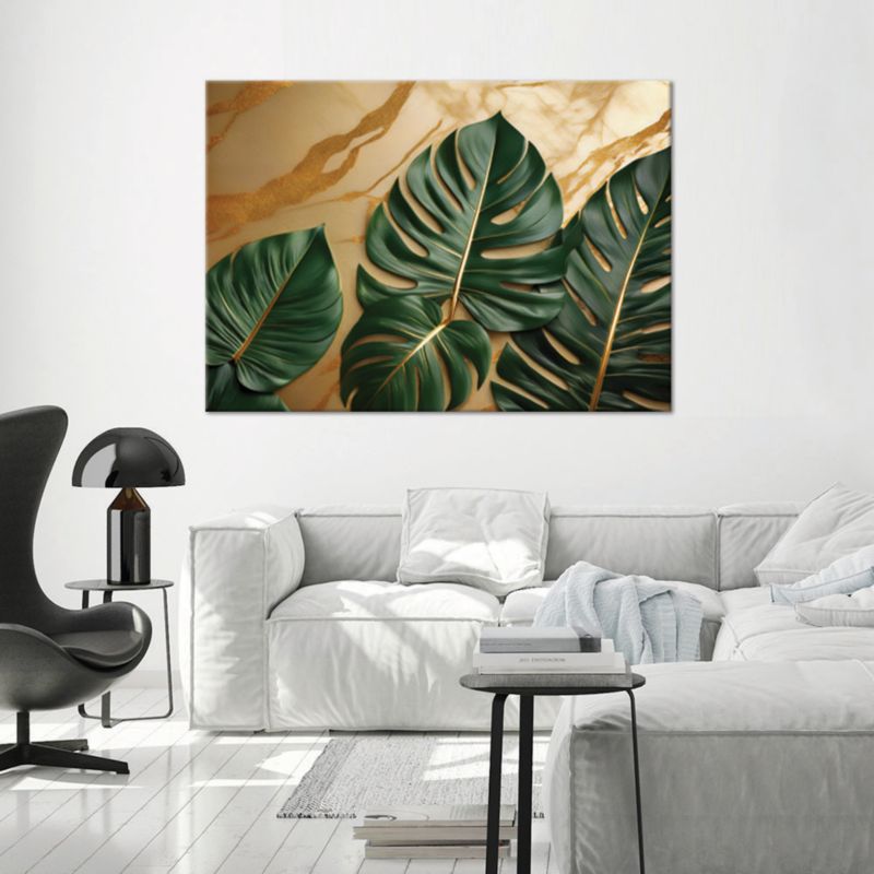 Obraz do salonu Feeby Zielone Liście Monstery Marmur Złoty 120x80 cm 1szt