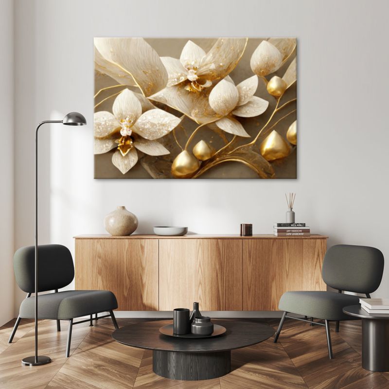 Obraz do salonu modny Feeby Białe Kwiaty Glamour 120x80 cm 1szt