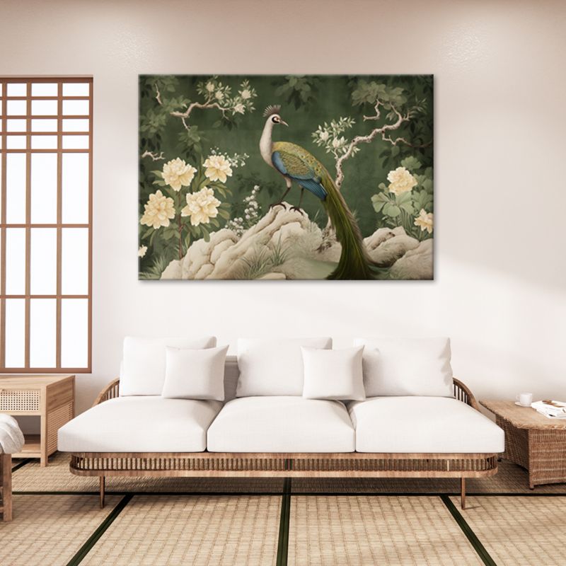 Obraz do salonu na ścianę Feeby Orientalny Paw Zielony 90x60cm 1szt