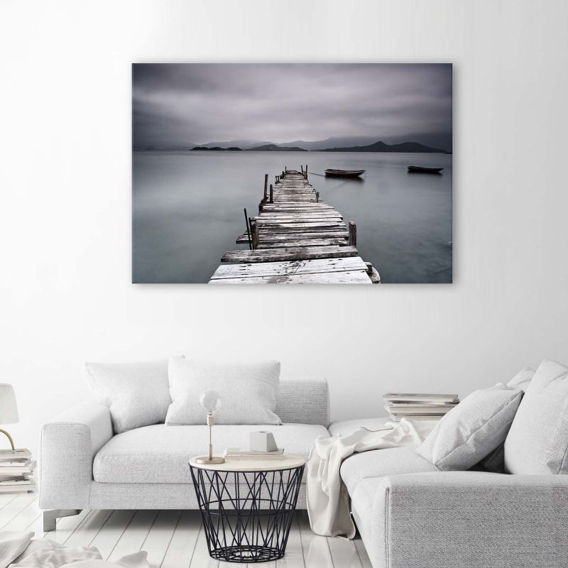Obraz do salonu na ścianę Feeby Pomost Jezioro krajobraz Szary 120x80cm 1szt