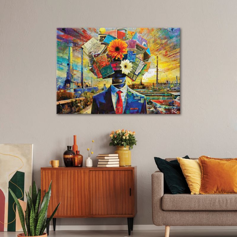 Obraz do salonu nowoczesny Feeby Głowa w kwiatach Kolorowy 120x80 cm 1szt