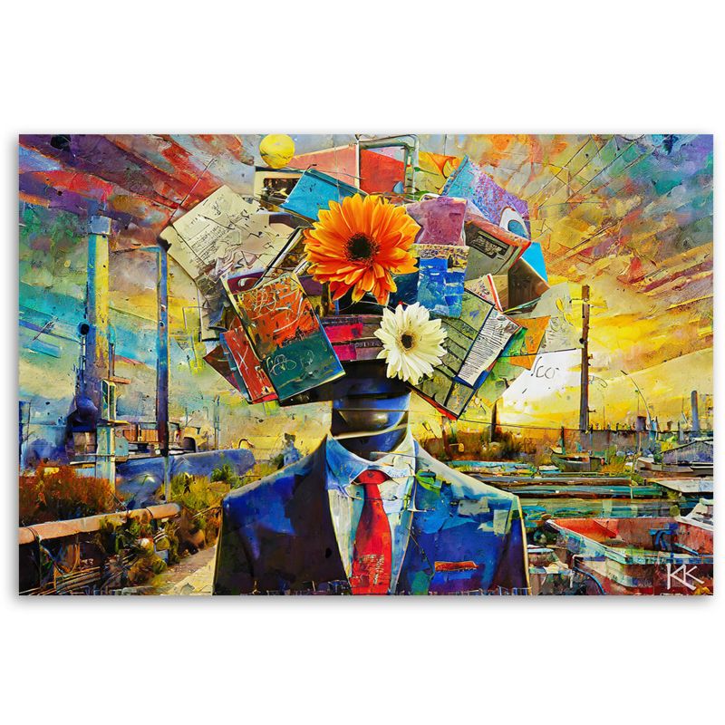 Obraz do salonu nowoczesny Feeby Głowa w kwiatach Kolorowy 120x80 cm 1szt