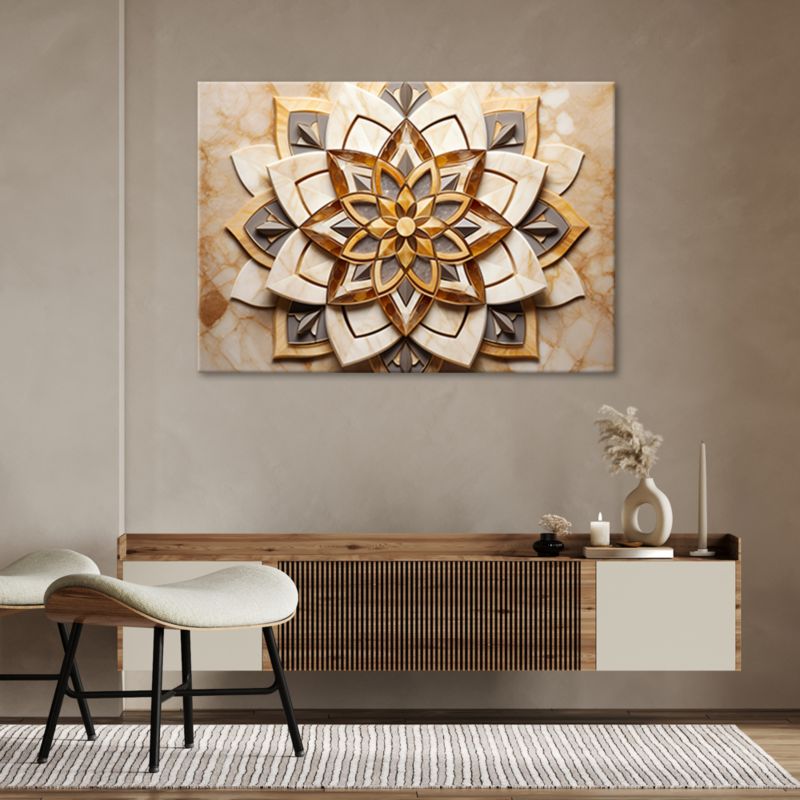 Obraz do salonu nowoczesny Feeby Kwiaty mandala Efekt 3D Beżowy 60x40cm 1szt