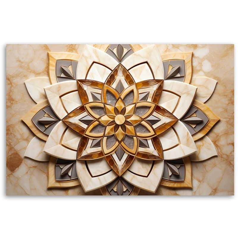 Obraz do salonu nowoczesny Feeby Kwiaty mandala Efekt 3D Beżowy 60x40cm 1szt