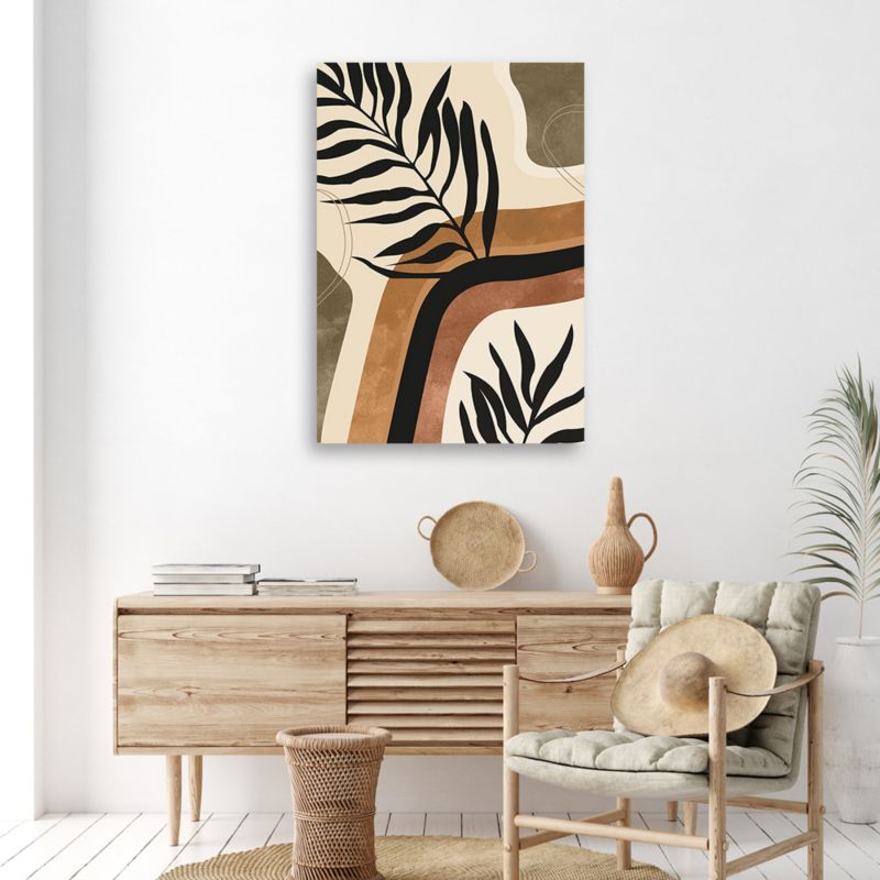 Obraz do salonu nowoczesny Feeby Liście Gałązki Boho Beżowy 70x100cm 1szt