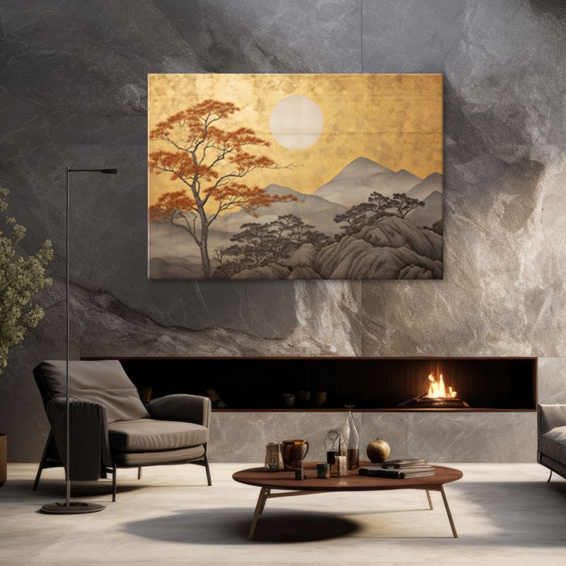 Obraz do salonu nowoczesny Feeby Złoty Pejzaż Górski 90x60cm 1szt