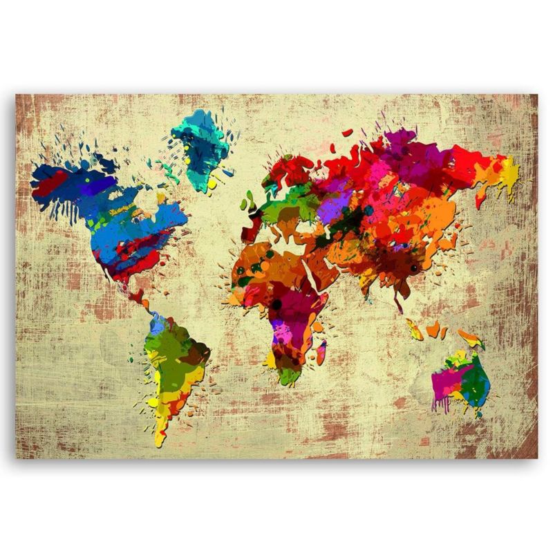 Obraz do salonu pokoju biura Feeby Mapa Świata Kolorowy 120x80cm 1szt