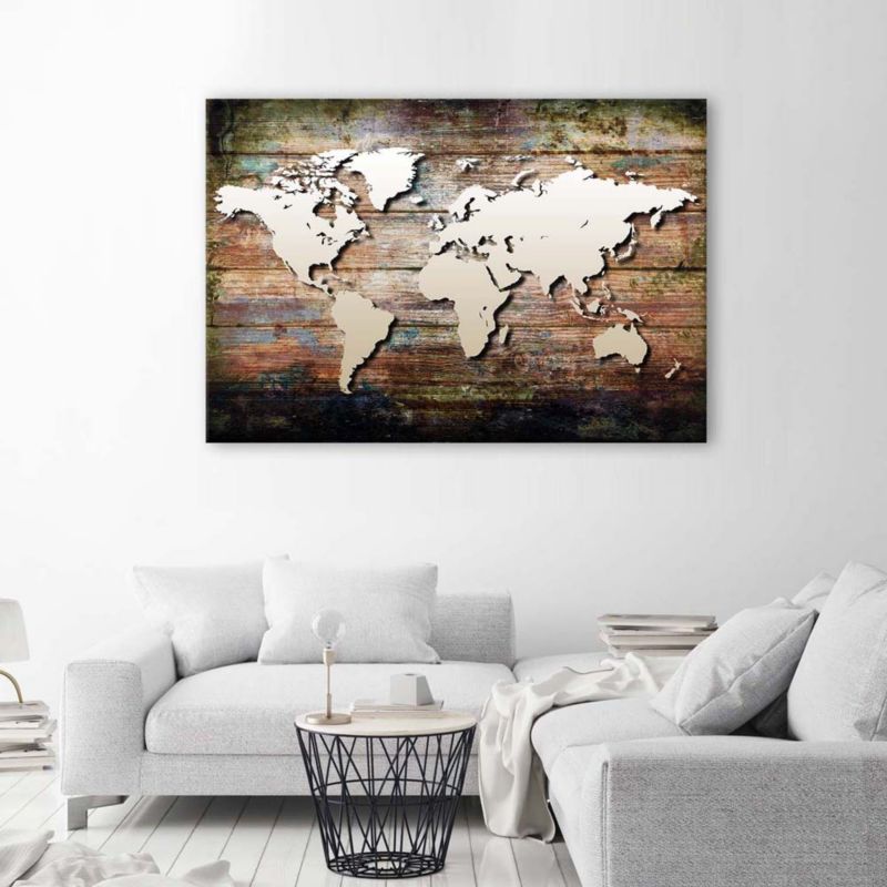 Obraz do salonu pokoju biura Feeby Mapa Świata Retro Vintage 60x40cm 1szt