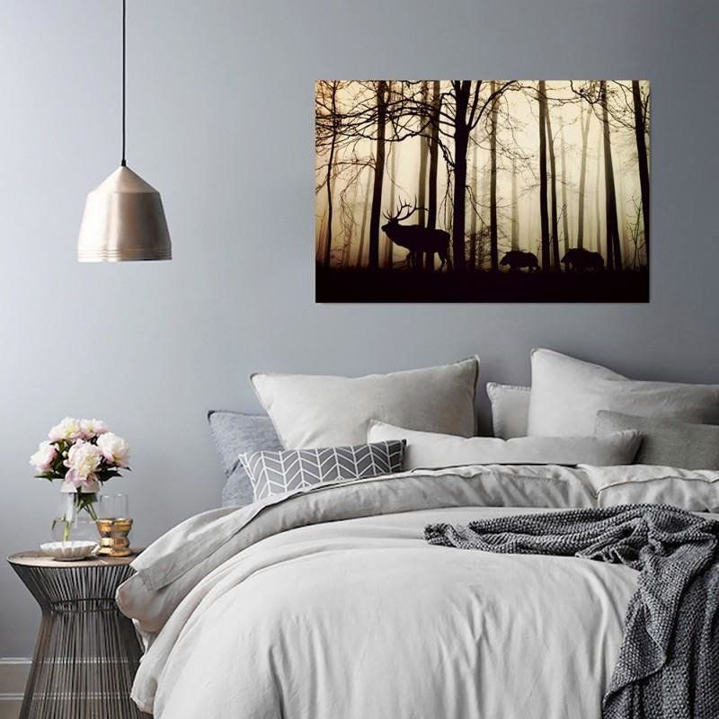 Obraz do salonu pokoju biura Feeby Zwierzęta w lesie Krajobraz Brązowy 120x80cm 1szt