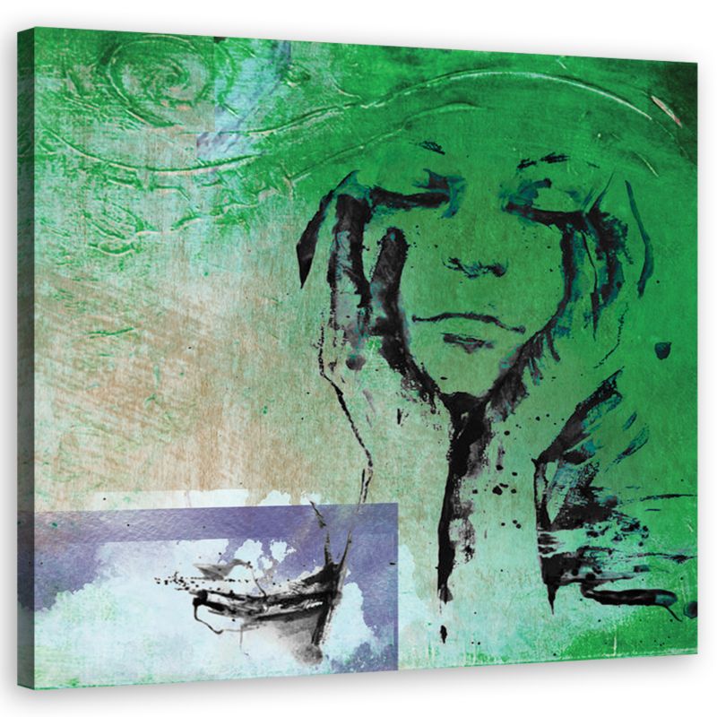 Obraz do salonu pokoju Feeby Abstrakcja Twarz Kobiety Zielony 30x30cm 1szt