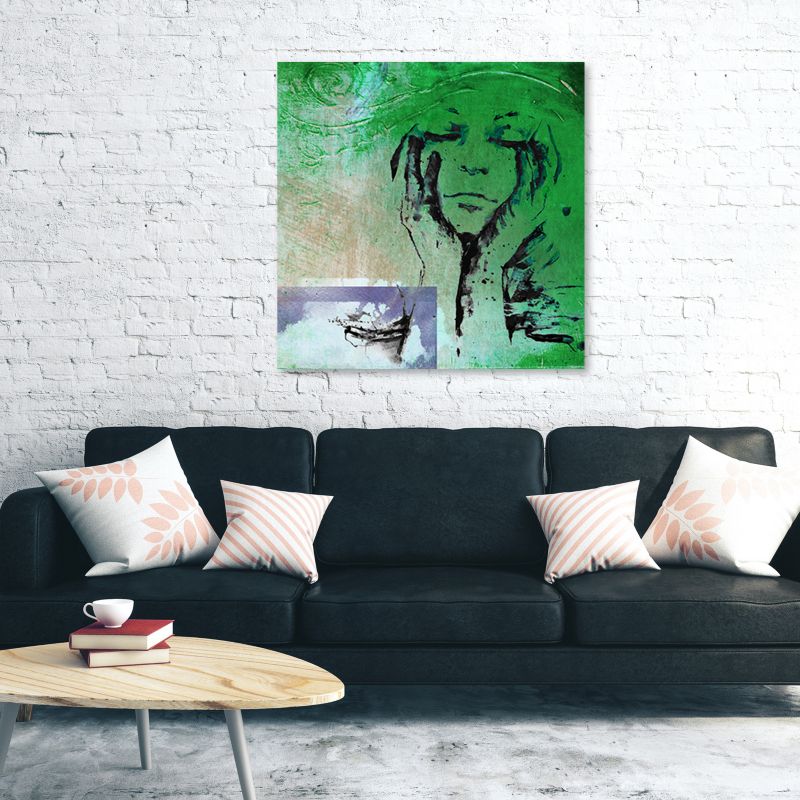 Obraz do salonu pokoju Feeby Abstrakcja Twarz Kobiety Zielony 30x30cm 1szt
