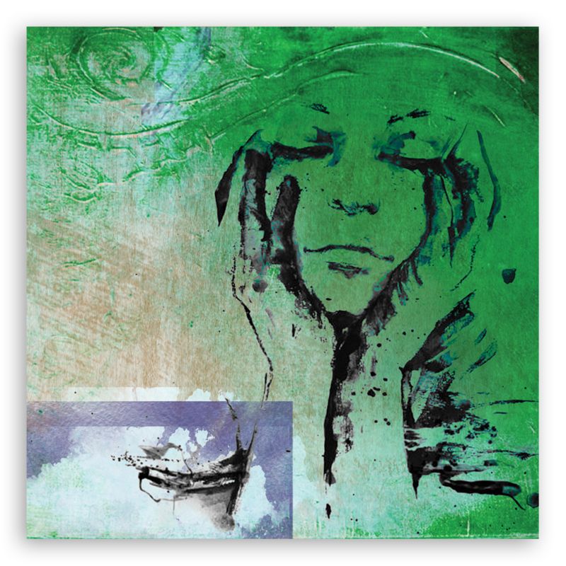 Obraz do salonu pokoju Feeby Abstrakcja Twarz Kobiety Zielony 30x30cm 1szt