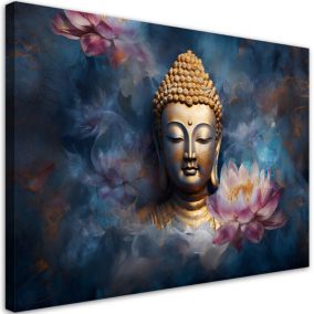 Obraz do salonu pokoju Feeby Budda i Kwiaty Zen Niebieski 100x70cm 1szt