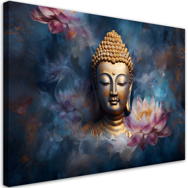 Obraz do salonu pokoju Feeby Budda i Kwiaty Zen Niebieski 120x80cm 1szt