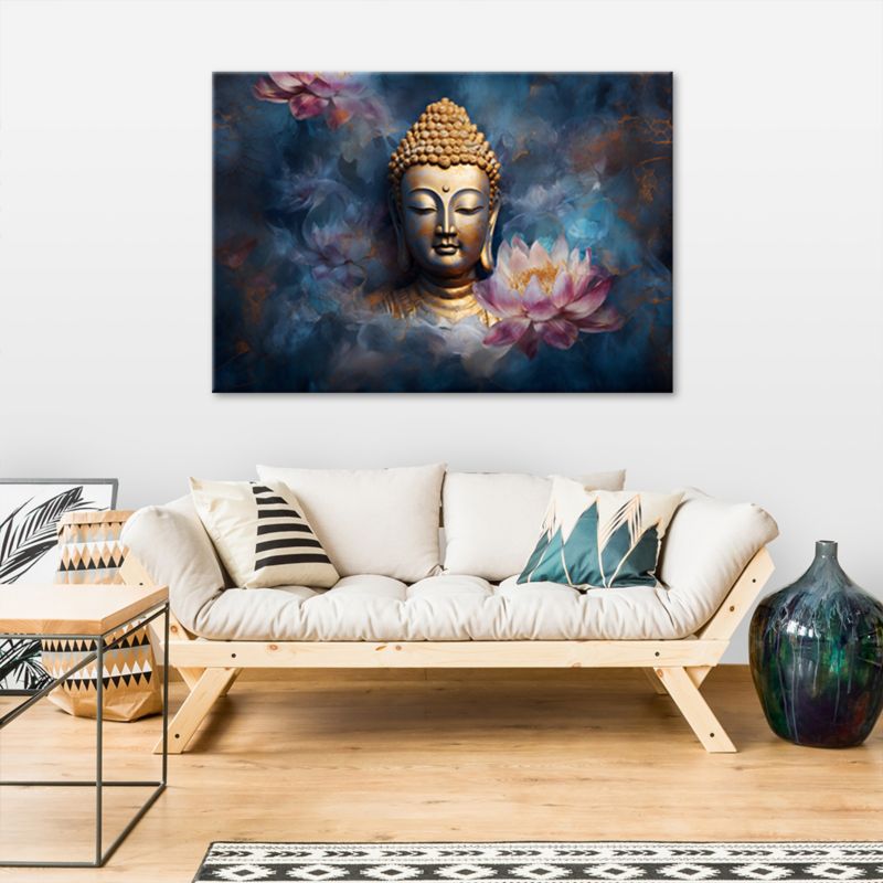 Obraz do salonu pokoju Feeby Budda i Kwiaty Zen Niebieski 120x80cm 1szt
