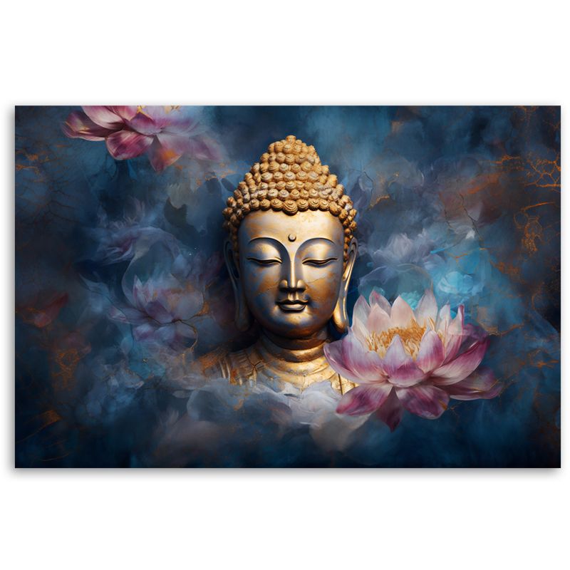 Obraz do salonu pokoju Feeby Budda i Kwiaty Zen Niebieski 120x80cm 1szt