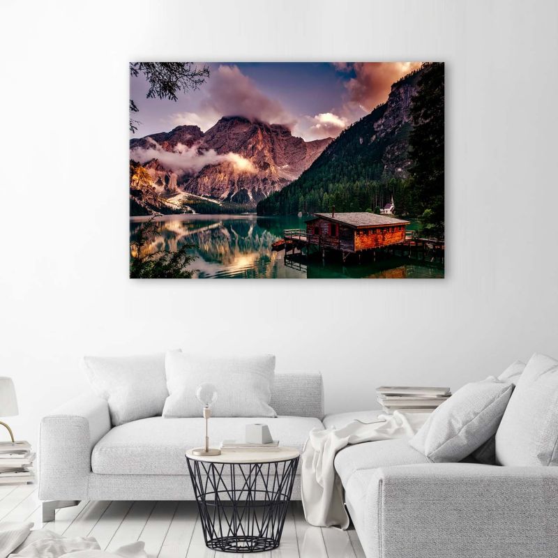 Obraz do salonu pokoju Feeby Domek Góry Krajobraz Zielony 100x70cm 1szt