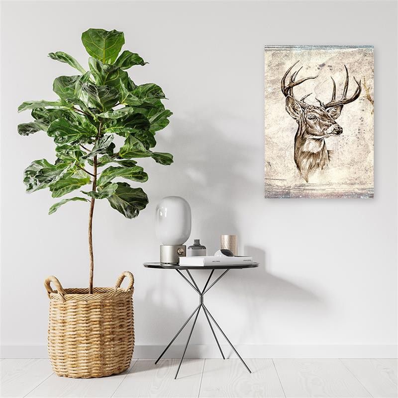 Obraz do salonu pokoju Feeby Jeleń Głowa Vintage Beżowy 60x90cm 1szt