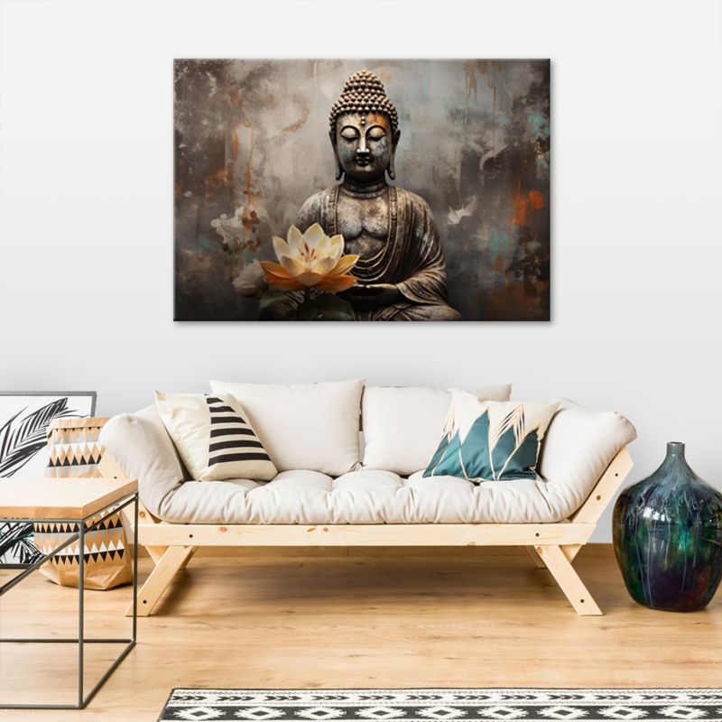 Obraz do salonu pokoju Feeby Medytujący Budda Abstrakcja Beżowy 60x40cm 1szt