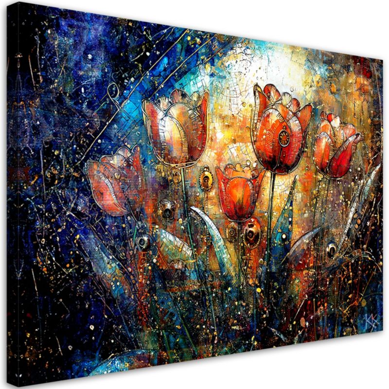 Obraz do salonu pokoju nowoczesny Feeby Abstrakcyjne Kwiaty Kolorowe 120x80cm 1szt