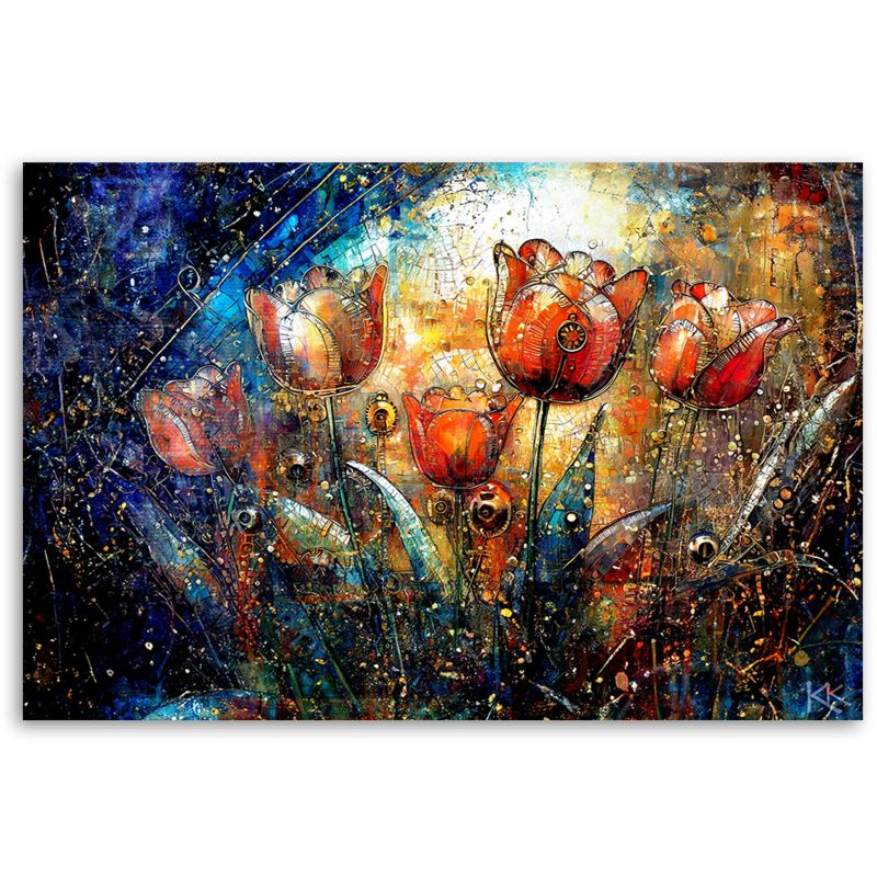 Obraz do salonu pokoju nowoczesny Feeby Abstrakcyjne Kwiaty Kolorowe 120x80cm 1szt