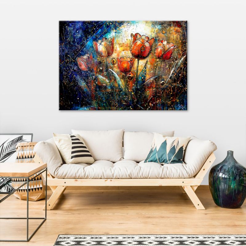 Obraz do salonu pokoju nowoczesny Feeby Abstrakcyjne Kwiaty Kolorowe 60x40cm 1szt