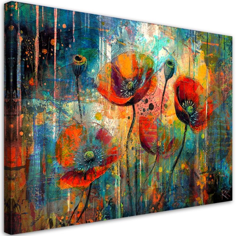 Obraz do salonu pokoju nowoczesny Feeby Abstrakcyjne Kwiaty Maki 90x60cm 1szt