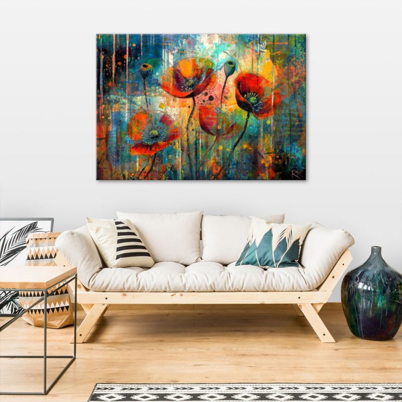 Obraz do salonu pokoju nowoczesny Feeby Abstrakcyjne Kwiaty Maki 90x60cm 1szt