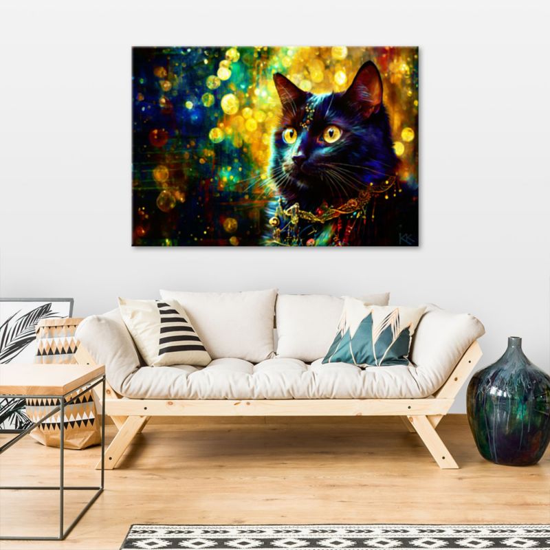 Obraz do salonu pokoju nowoczesny Feeby Czarny Kot Abstrakcja 90x60cm 1szt