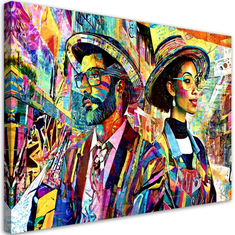 Obraz do salonu pokoju nowoczesny Feeby Kobieta i Mężczyzna Abstrakcja Kolorowy 90x60cm 1szt