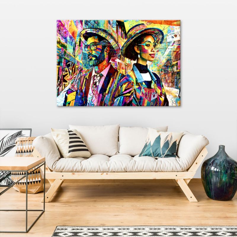Obraz do salonu pokoju nowoczesny Feeby Kobieta i Mężczyzna Abstrakcja Kolorowy 90x60cm 1szt