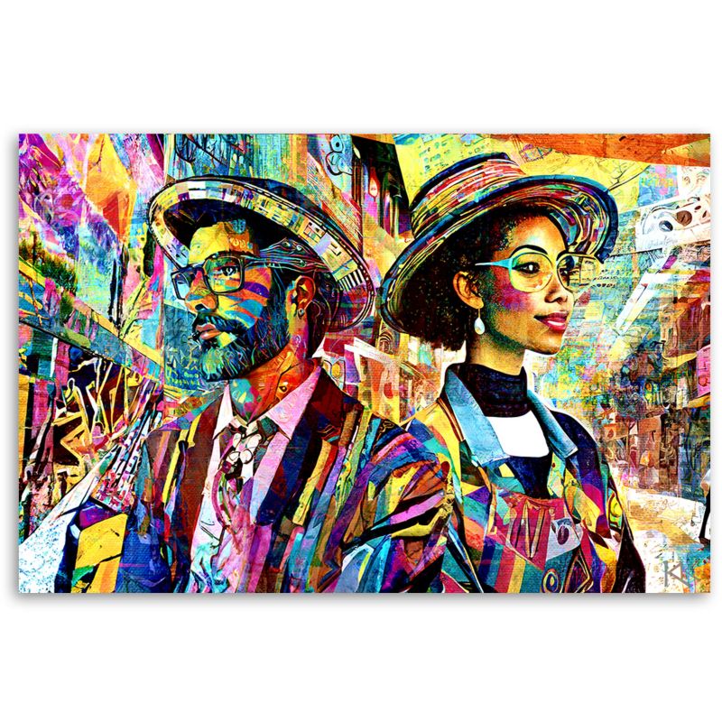 Obraz do salonu pokoju nowoczesny Feeby Kobieta i Mężczyzna Abstrakcja Kolorowy 90x60cm 1szt