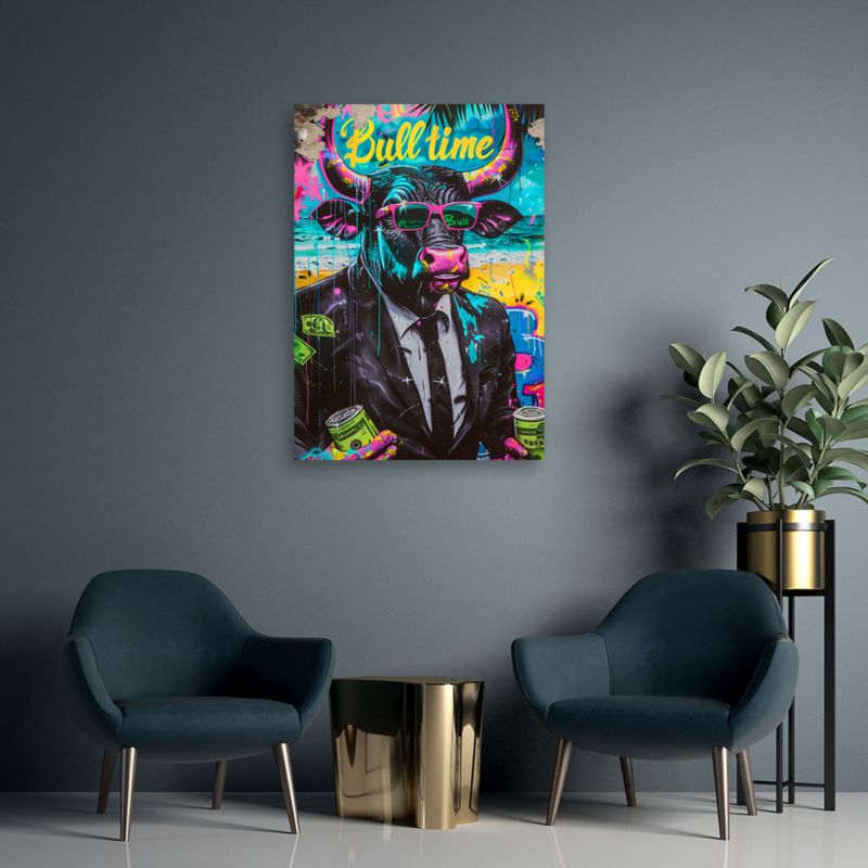 Obraz do salonu pokoju nowoczesny Feeby Kolorowy Byk Prezes 80x120cm 1szt