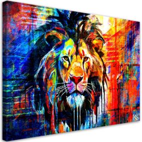 Obraz do salonu pokoju nowoczesny Feeby Kolorowy Lew Abstrakcja 90x60cm 1szt