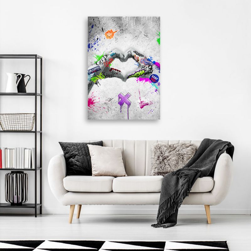 Obraz do salonu pokoju nowoczesny Feeby Serce Street Art Szary 80x120cm 1szt