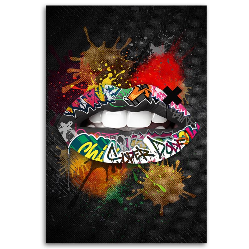 Obraz do salonu pokoju nowoczesny Feeby Usta Pop Art Kolorowy 80x120cm 1szt