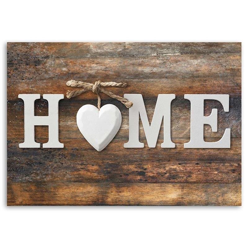 Obraz do salonu przedpokoju Feeby Napis Home Serce Vintage Brązowy 90x60cm 1szt