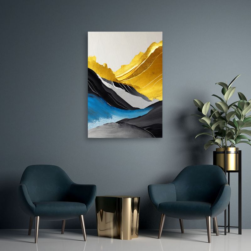 Obraz do salonu sypialni Feeby Abstrakcja Akryl Góry Złoty 60x90 cm 1szt
