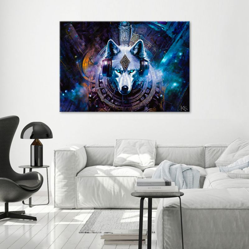 Obraz do salonu sypialni Feeby Abstrakcyjny Wilk Niebieski 120x80 cm 1szt