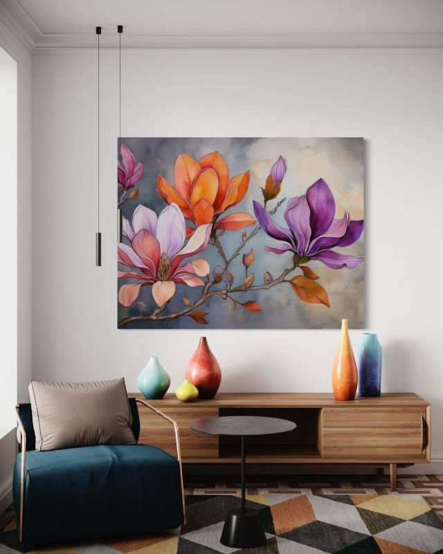 Obraz do salonu sypialni Feeby Akwarela Kwiat Orange Lila 90x60 cm 1szt