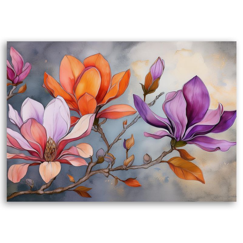 Obraz do salonu sypialni Feeby Akwarela Kwiat Orange Lila 90x60 cm 1szt