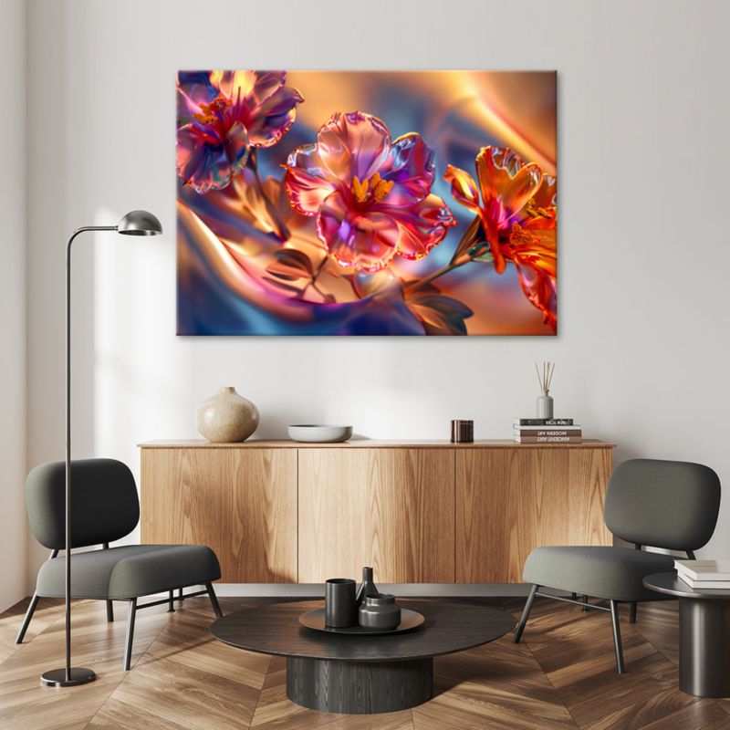 Obraz do salonu sypialni Feeby Błyszczące Szklane Kwiaty 100x70 cm 1szt