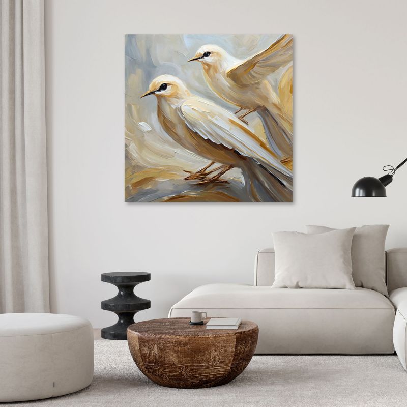 Obraz do salonu sypialni Feeby Beżowe Ptaki jak malowane 50x50 cm 1szt