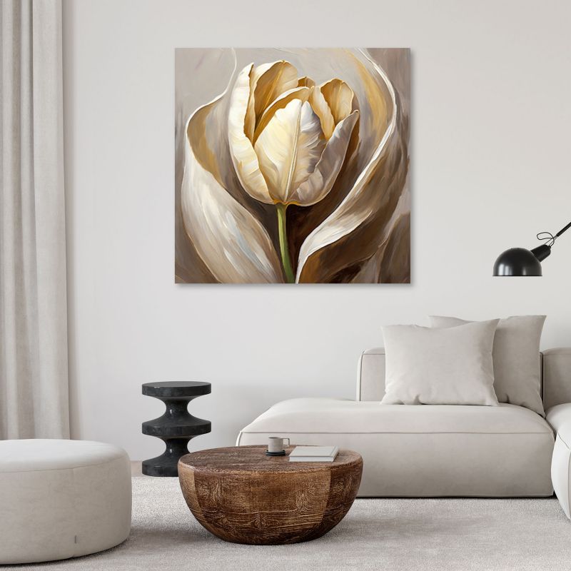 Obraz do salonu sypialni Feeby Beżowy Tulipan Kwiat jak ręcznie malowany 30x30 cm 1szt